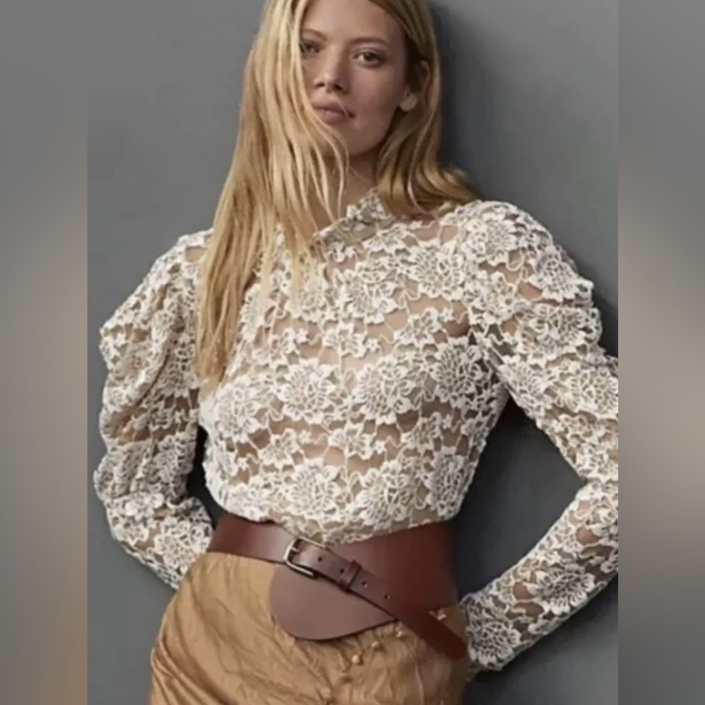 Anthropologie Dolan Sheer Lace High Neck Top Women XL NWT